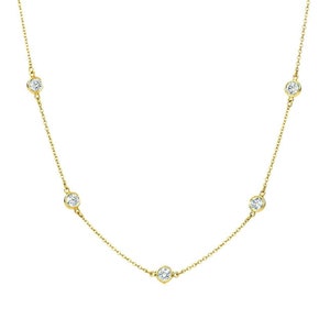 3.00tcw Created Diamond Tennis Station Necklace Yard Bezel Chain Solid 14k Yellow/White/Rose Gold 16"/18"/20"/24"/26"/30"