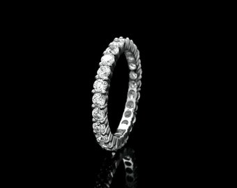 1.42tcw Created Diamond Eternity Ring Solid 14k White Gold Round Cut VVS1 1.5mm Band Size5.25