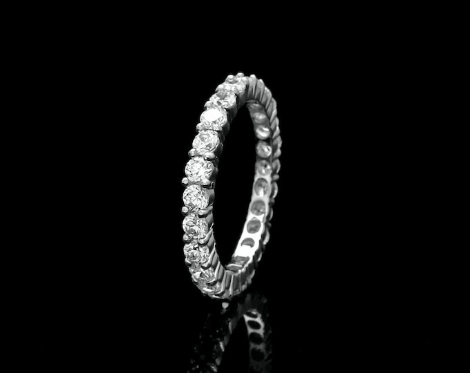 1.42tcw Created Diamond Eternity Ring Solid 14k White Gold Round Cut VVS1 1.5mm Band Size5.25