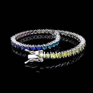 Regenbogen Eternity Tennis Armband Massiv 925 Sterling Silber 5.00TCW Brilliant Edelstein 18cm Multi-Color Gold Ton