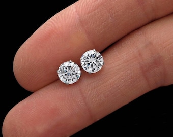 Solid 14K White Gold Earrings 2.00ct Round Man-made Diamond Screw-back Basket Studs VVS1 6mm