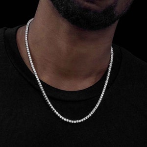 3mm Tennis Necklace Solid 925 Sterling Silver 24TCW Brilliant Created Diamonds 16&quot;/18&quot;/20&quot;/24&quot;/30&quot;