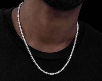 3mm Tennis Necklace Solid 925 Sterling Silver 24TCW Brilliant Created Diamonds 16"/18"/20"/24"/30"