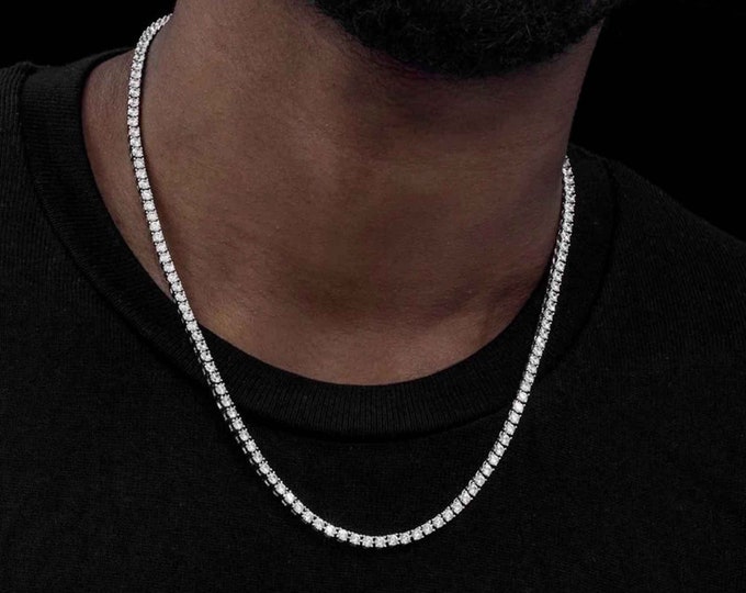 3.80TCW Round Lab-Grown Diamond Tennis Necklace Solid 14K White/Yellow/Rose Gold 1.75mm VS1