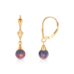 Lila Opal Kugel 6mm Ohrringe Massiv 14K Gelb/WeißGold Brisur Huggie