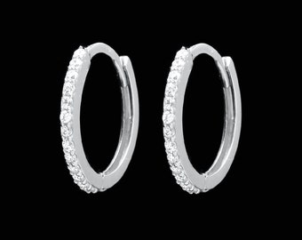 Created Diamond Huggie Earrings Solid 14K White Gold Brilliant Round Cut Hoops 12mm