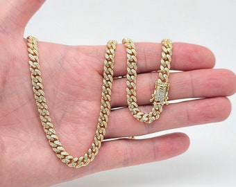 24" Cuban Link Chain 14K Yellow Gold over 925 Sterling Silver Curb Necklace 20TCW Brilliant Created Diamonds 6.5mm