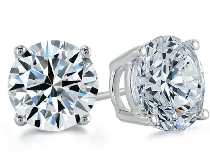 3mm-9mm Round Created Diamond Earrings Solid 925 Sterling Silver Studs 14K Yellow/Rose Gold Plated