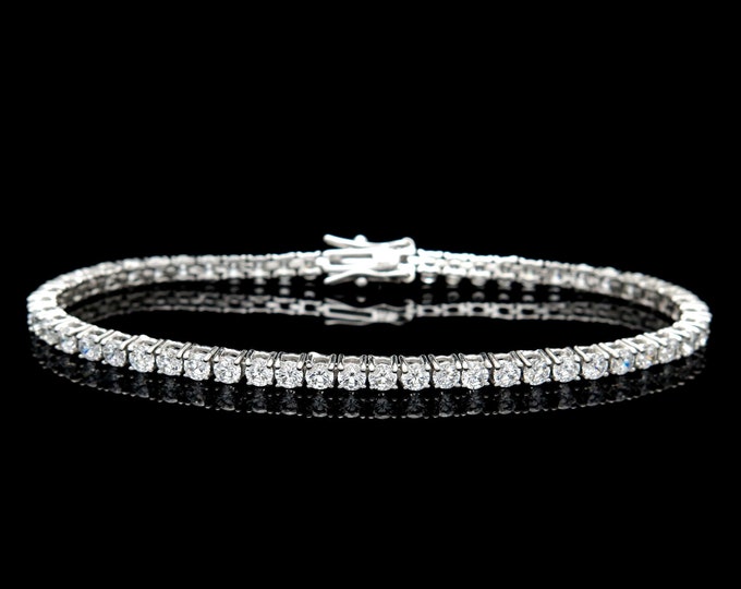4mm Tennis Bracelet Solid 925 Sterling Silver 12TCW Brilliant Created Diamonds 6"/6.5"/7"/7.5"/8"