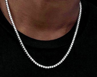 4mm Tennis Necklace Solid 925 Sterling Silver 24TCW Brilliant Created Diamonds 16"/18"/20"/24"/30"