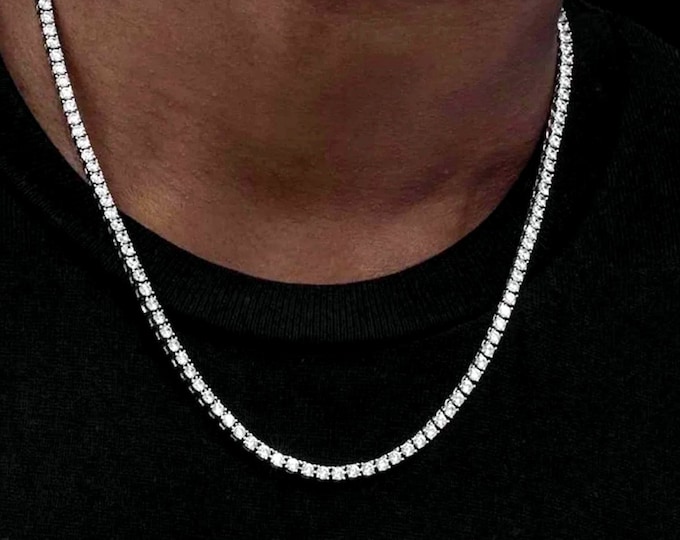 4mm Tennis Necklace Solid 925 Sterling Silver 24TCW Brilliant Created Diamonds 16"/18"/20"/24"/30"