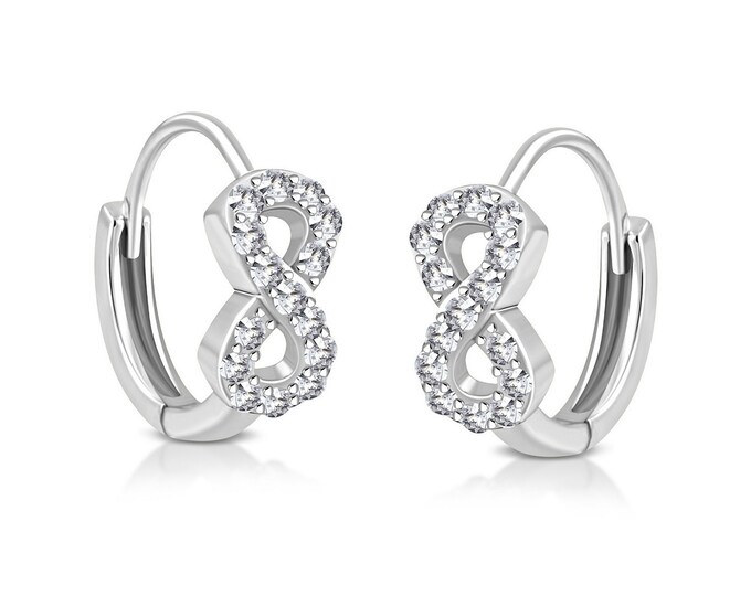 1/2CT Created Diamond Infinity Earrings Solid 14K White Gold Huggies 12.5mm x 6mm