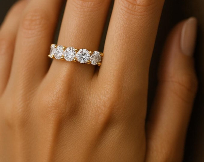 Eternity Ring 925 Sterling Silver 14k Yellow/White/Rose Gold Plated Round Cut 6TCW Created Diamonds VVS1 5mm Band