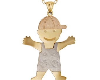 Boy Pendant Solid 14K Yellow/White/Rose Gold Satin Color Design Son Charm
