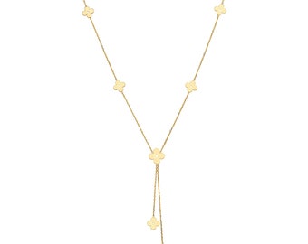 14K Solid Yellow/White Gold Flower Petal Station Necklace By The Yard Chain 18"