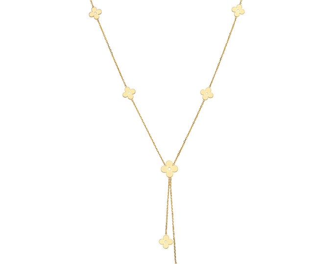 14K Solid Yellow/White Gold Flower Petal Station Necklace By The Yard Chain 18"