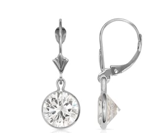 4CT Round Cut Created Diamond Earrings Solid 14K Yellow/White Gold Lever-back Dangling Huggie