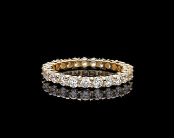 1.50tcw Created Diamond Eternity Ring Solid 14k Yellow/White/Rose Gold Round Cut VVS1 1.5mm Band