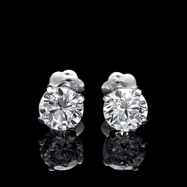 Solid 14K White Gold Earrings 2.50ct Round Man-made Diamond Screw-back Basket Studs VVS1 7mm