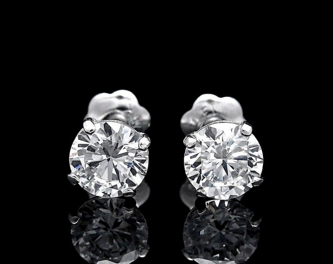 Solid 14K White Gold Earrings 2.50ct Round Man-made Diamond Screw-back Basket Studs VVS1 7mm