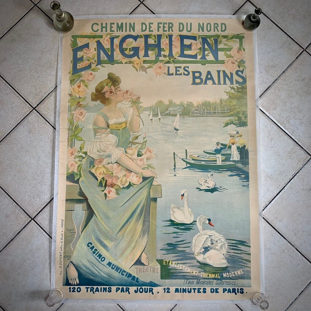 Affiche Lithographie. Chemin de Fer Du Nord. Enghien Les Bains. Raymond Tournon.