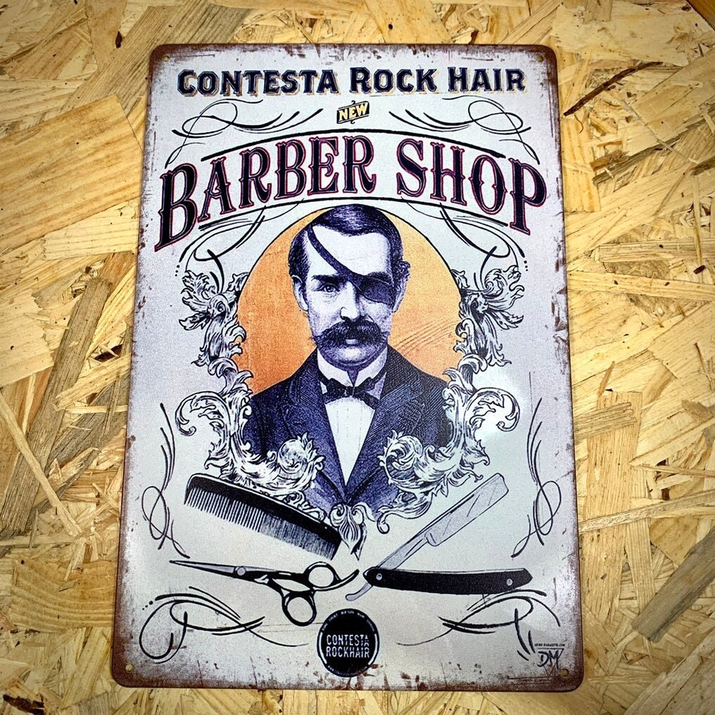 Plaque Métal Sérigraphie Style Rétro Barber Shop 30x20 cm Barbe Enseigne de Barbier Rock.
