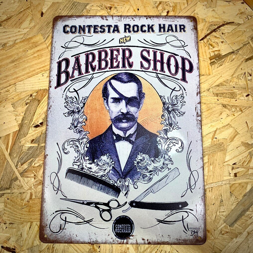 Plaque Métal Sérigraphie Style Rétro Barber Shop 30x20 cm Barbe Enseigne de Barbier Rock.