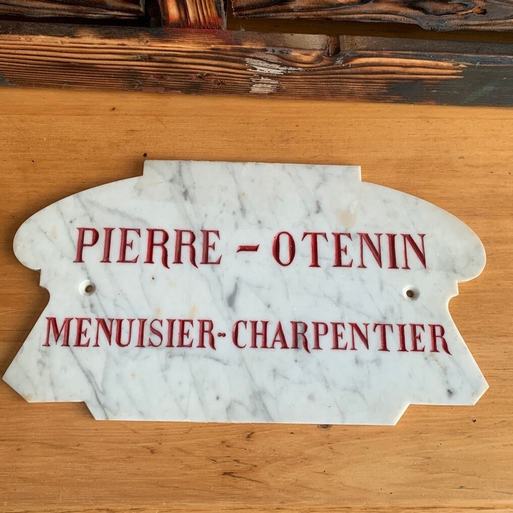 Enseigne Publicitaire, Plaque en Marbre. Menuisier Charpentier. Art Nouveau.