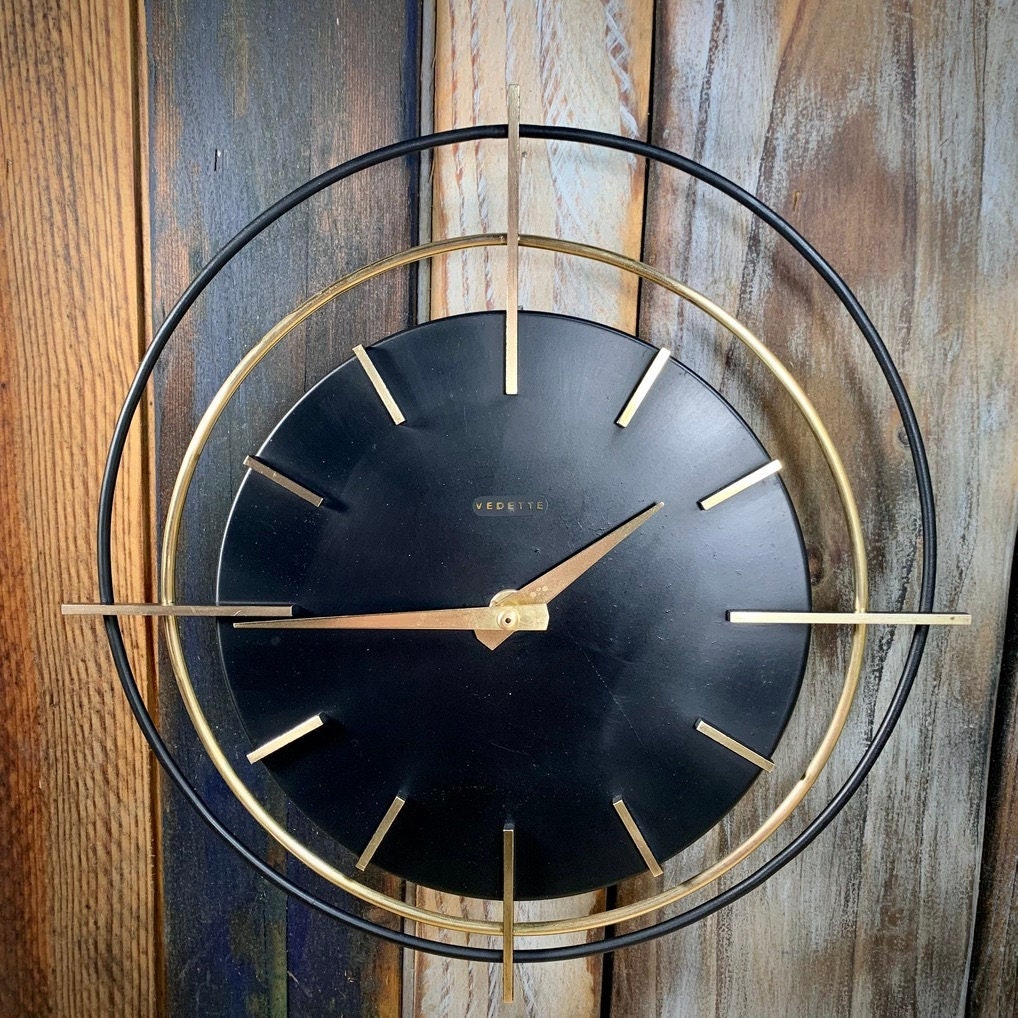 Pendule Horloge Métal Laiton Électrique Marque Vedette Style Ortf Année 50/60 Vintage