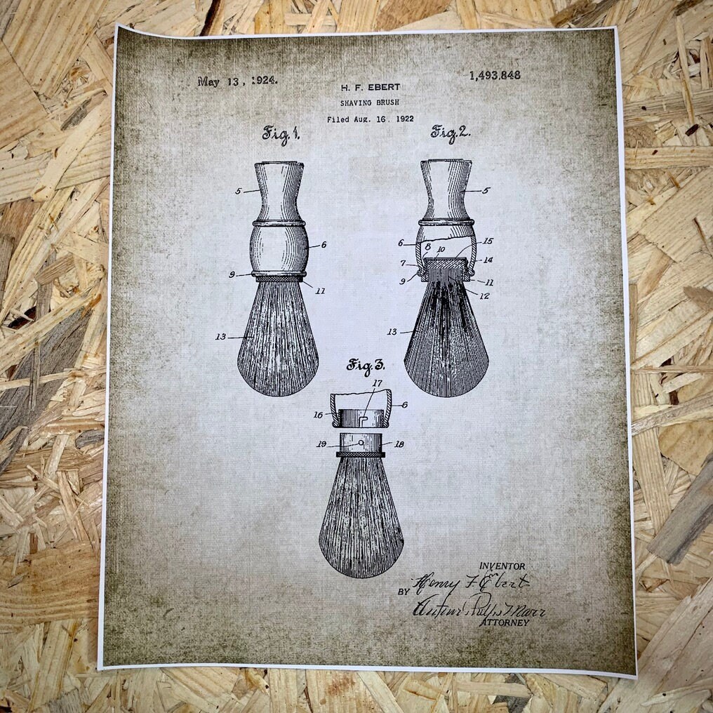 Affiche Imprimée Style Rétro Plan d'un Blaireau de Rasage Sharing Brush 1924. Toile à Tableau.