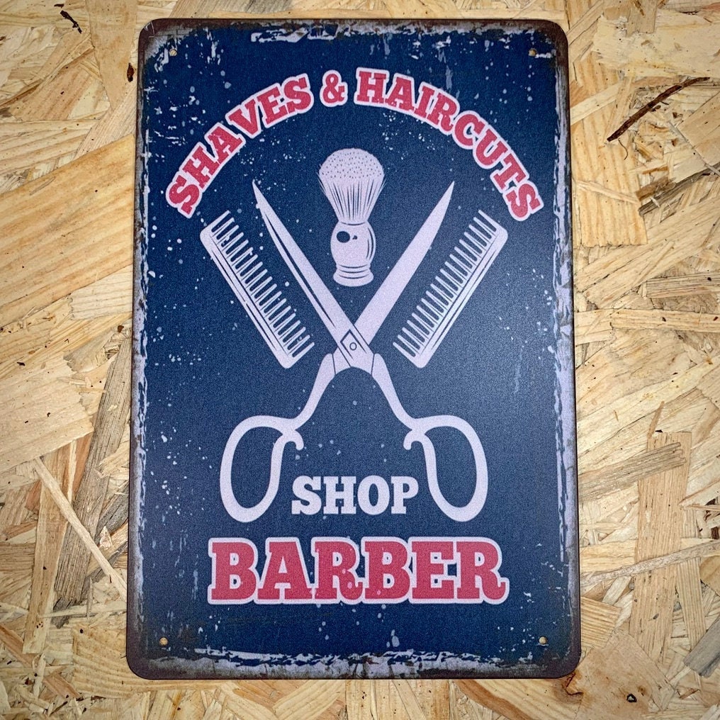 Plaque Métal Sérigraphie Style Rétro Barber Shop 30x20 cm Barbe Enseigne de Barbier.