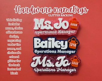 Hardware glitter nametags | Includes glitter color choice