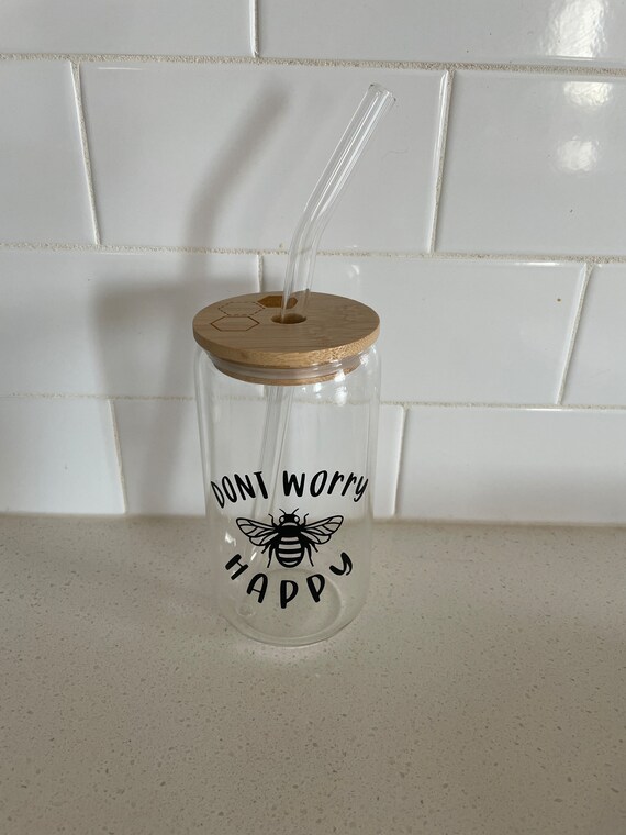 16oz Drinking Glass Glass Cup Glass Straw Can Shaped Etsy