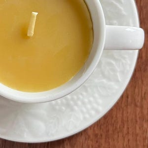 Teacup Candles with Saucer - 100% Beeswax - Vineyard Pattern