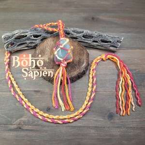 Boho Sapien Natural Cotton Gemstone Pouch Necklace Removable Stone