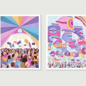 Glastonbury Festival Print Art Poster - A4/A3/A2 - Festival Flags & Pyramid Stage - A5/A4/A3/A2