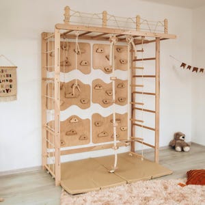 Wooden Indoor Climbing Wall Set – Swedish Ladder, Monkey Bars, Climbing Panels, Indoor Swing, Montessori Play