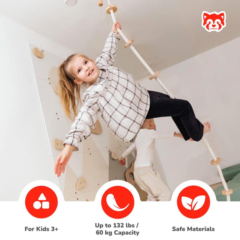 Kids Climbing Rope With Wooden Knots - Ceiling Mounted Indoor Rope ...