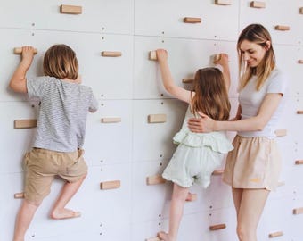 Houten klimwand voor kinderen, panelen met klimgrepen, binnenspeeltuin