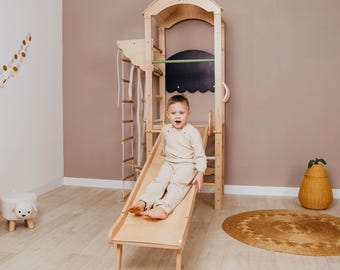 Klimtoren voor peuters, binnenspeeltuin, Montessori speelgym, glijbaan voor kinderen, schildersezel voor kinderen, minitoren speelset