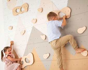 Klimwandset met grepen, klimwand voor kinderen binnenshuis, Montessori-klimwand voor speelkamer, speeltoestel voor peuters