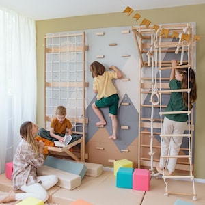 Indoor Play Gym for Kids, Climbing Wall, Ladder, Pull-Up Bars & Swedish Wall Set