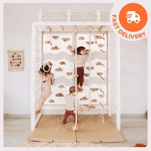Swedish Ladder Play Gym – Indoor Climbing Wall with Panels, Montessori Climbing, Wall Games, Monkey Bars & Indoor Swing for Toddlers