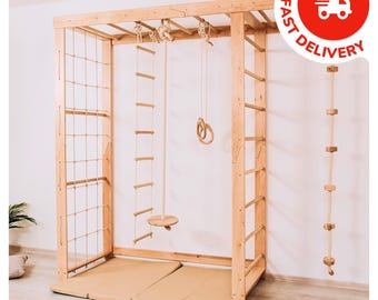 Kids Indoor Gym Set, Swedish Ladder, Soft Play, Indoor Jungle Gym, Rope Swing, Montessori Climbing Set