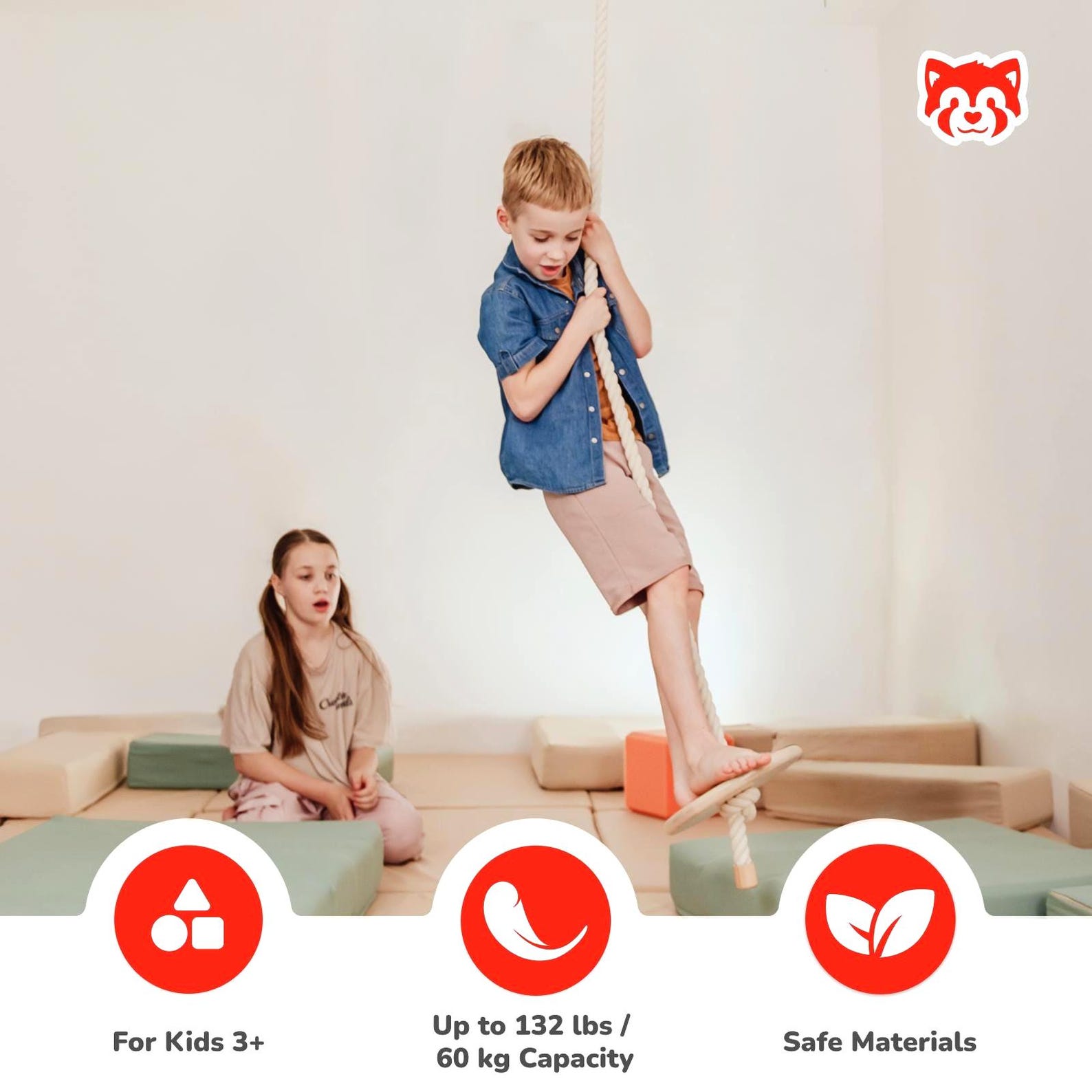 Disc Rope Swing for Kids - Ceiling Mounted Indoor Climbing Rope With ...