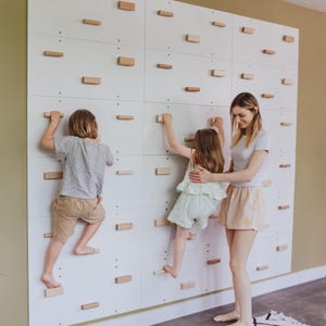 Kids Wooden Rock Climbing Wall, Panels with Rock Climbing Holds, Indoor Playground Gym