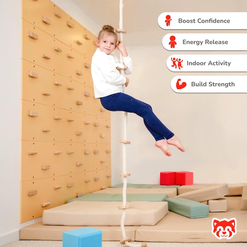 Kids Climbing Rope With Wooden Knots - Ceiling Mounted Indoor Rope ...
