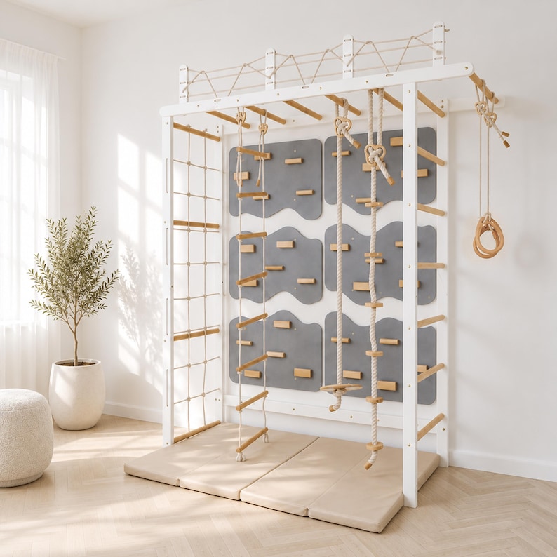 Kids Indoor Jungle Gym 7in1, Swedish Ladder Bridge, Monkey Bars ...