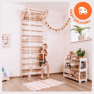 Jungle Gym Wall Set with Rope Accessories, Montessori Wall Climber, Indoor Playground, Indoor Wall Gym, Toddler Ladder Wall