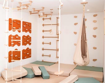 Montessori indoor klimrekset, houten hindernisbaan voor kinderen, 8-in-1 speelset, klimwand voor binnen, klimrek, kinderschommel